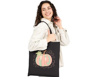 Pastel Book Pumpkin Tote Bag | Fall Canvas Shopper