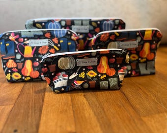Pumpkin Spice Zipper Pouch: Fall Cosmetic & Toiletry Bag