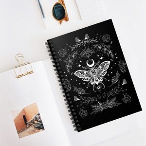 Mystical Spiral Notebook - Ruled Line, Witch Vibes, Death Moth, Crystals, Spells, Occult Journal, Magic Diary