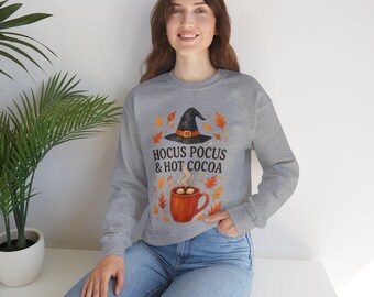 Hocus Pocus & Hot Cocoa Sweatshirt | Witch Hat, Autumn Leaves