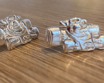Boutons De Manchette écossais - Train Et Voiture Volante - Argent Sterling 925 - Émaillé Noir Et Vert - Neuf