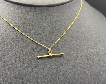 18ct Gold Plated T-Bar Necklace – Twist Design