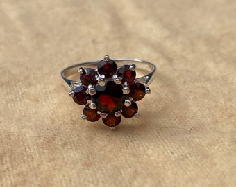 Silver Garnet Cluster Ring - January birthstone - Large range of sizes available