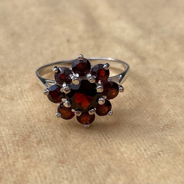 Silver Garnet Cluster Ring - January birthstone - Large range of sizes available