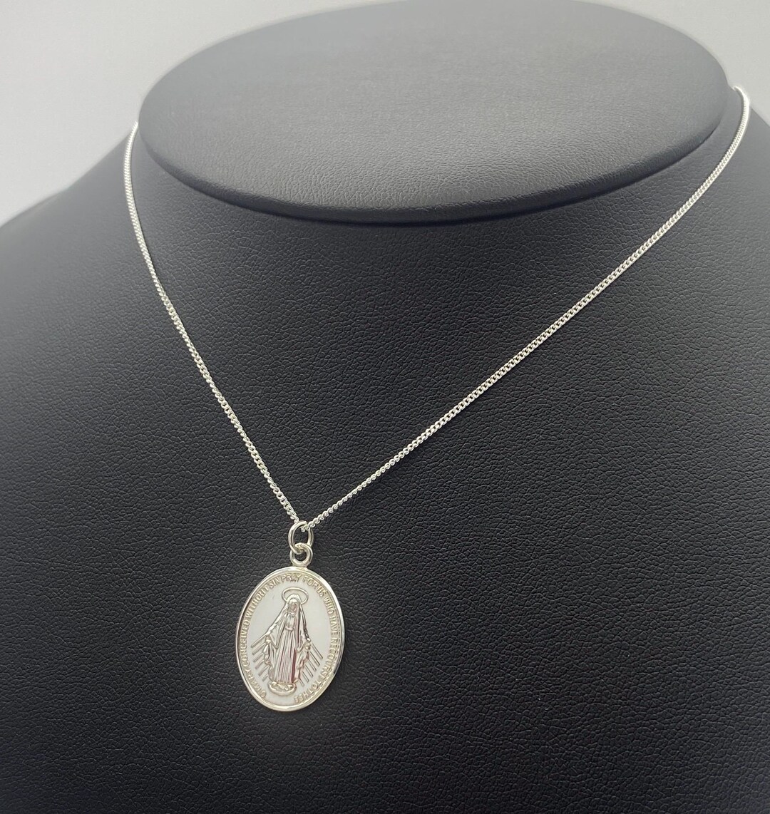 Sterling Silver Virgin Mary Necklace: Miraculous Medal With Chain - Etsy