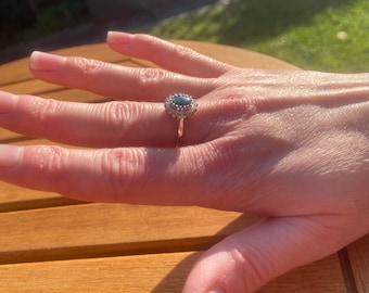 Silver Abalone shell Cluster ring, with sparkling cubic zirconia surrounding a stunning abalone centre stone!