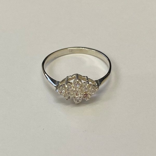 Silver Cubic Zirconia Cluster Ring - Multi stone ring - Large size range available