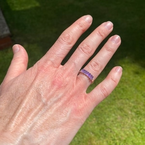 Sterling Silver Amethyst Ring - February birthstone - Baguette cut stones - Large size range available
