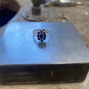 Silver Sapphire Cluster ring - September birthstone -  Navette cut sapphire - Large size range available