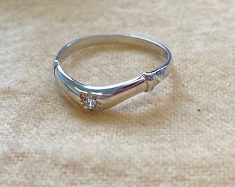 Silver Half Wishbone Ring with Zircon stone - Large size range available