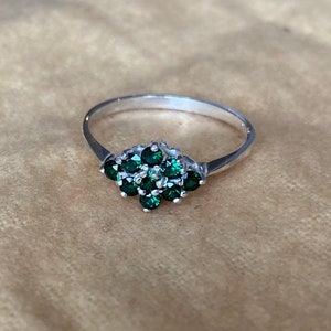 Emerald Cluster Ring: Sterling Silver May Birthstone Ring