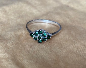 Stunning Emerald Cluster Ring - 9 emeralds set in sterling silver - May birthstone - Large size range available