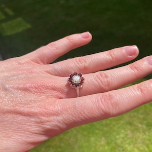 Sterling Silver Opal and Garnet Cluster Ring - Multi stone ring - October and January birthstones - Multiple sizes available