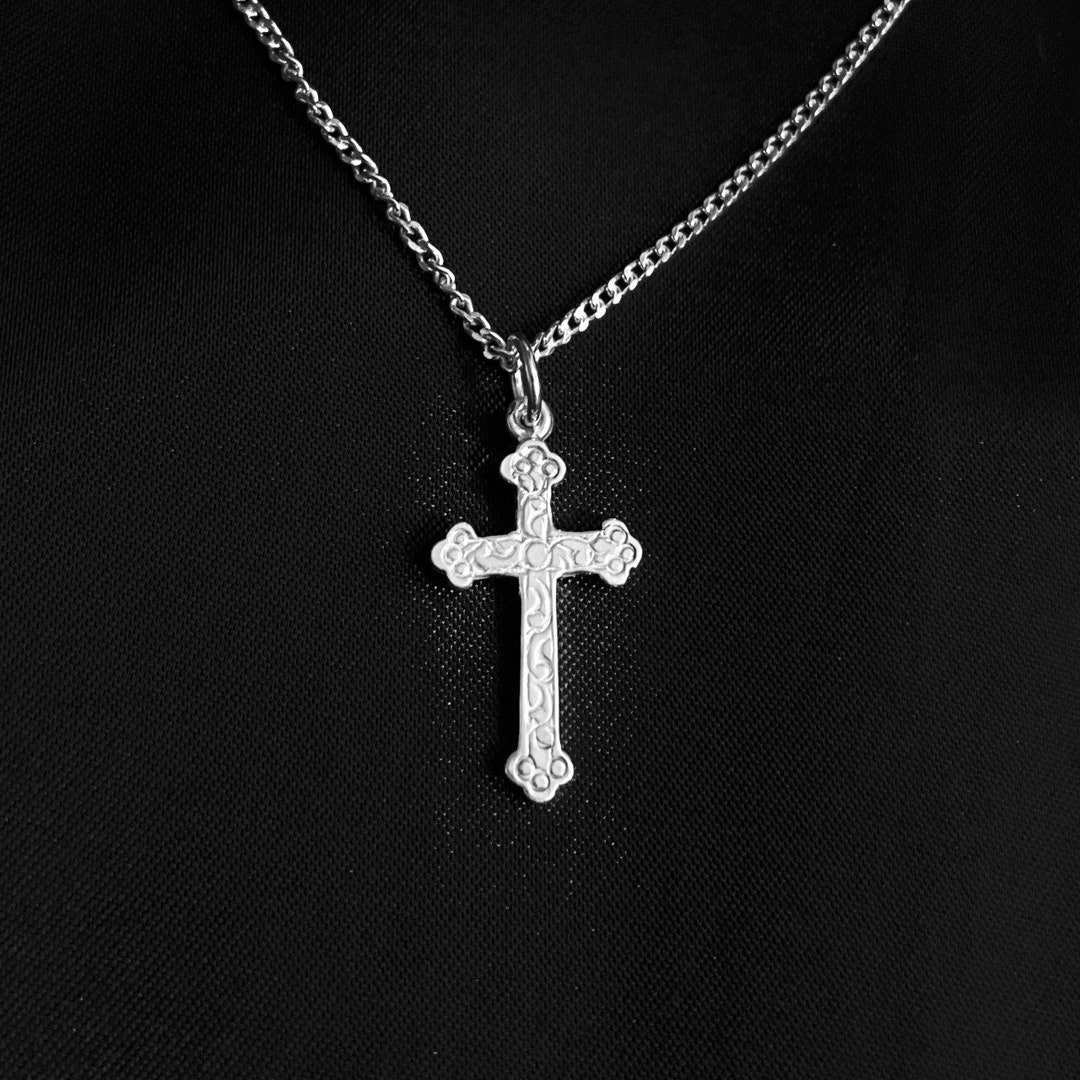 Silver Gothic Hand Engraved Cross Pendant With Silver Chain Celtic