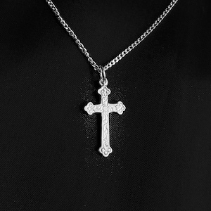 Silver Gothic Hand Engraved Cross Pendant with Silver Chain - Celtic Jewellery - Christian Cross Pendant