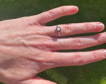Sterling Silver Opal Sapphire Cluster Ring - September October Birthstone