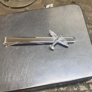 Sterling Silver Spit Fire Tie Slide - Airplane Tie Clasp - Formal wear - Suit accessories