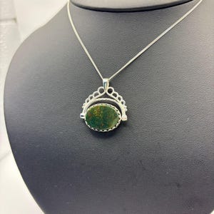 Sterling Silver Fob Necklace: Bloodstone and Carnelian, Swivel Pendant