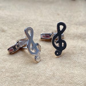 Boutons de manchette musique en argent sterling - Accessoires de costume - Boutons de manchette note clé de sol - Cadeaux pour homme