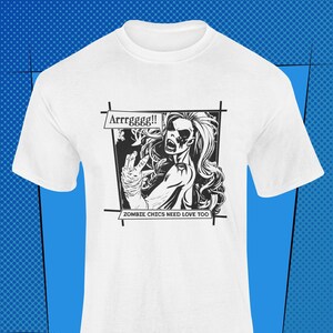 Hot Zombie Chic Black and White Comic Art Funny Zombie Shirt End of the World Zombie Apocalypse Comic Strip Character Graphic Tee