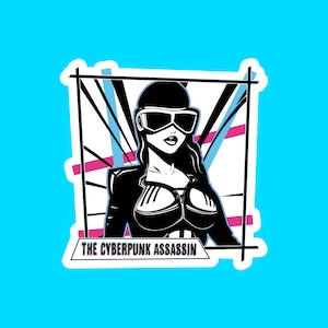 Vaporwave Cyberpunk Assassin ステッカー 未来的なシンセウェーブ風デカール。サイバーパンク ファンやレトロ ゲーマーに最適です。