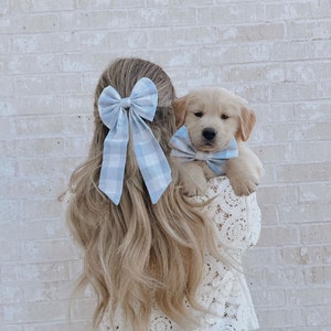 Matching Gingham Dog Bow and Hair Sailor Bow