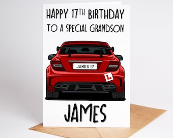 Personalised 17th Birthday Card, Driving lessons Card Son Grandson Nephew
