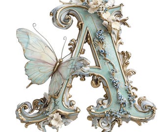 Teal Floral Alphabet Clipart: Ornate Monogram Letters (PNG JPEG Download)