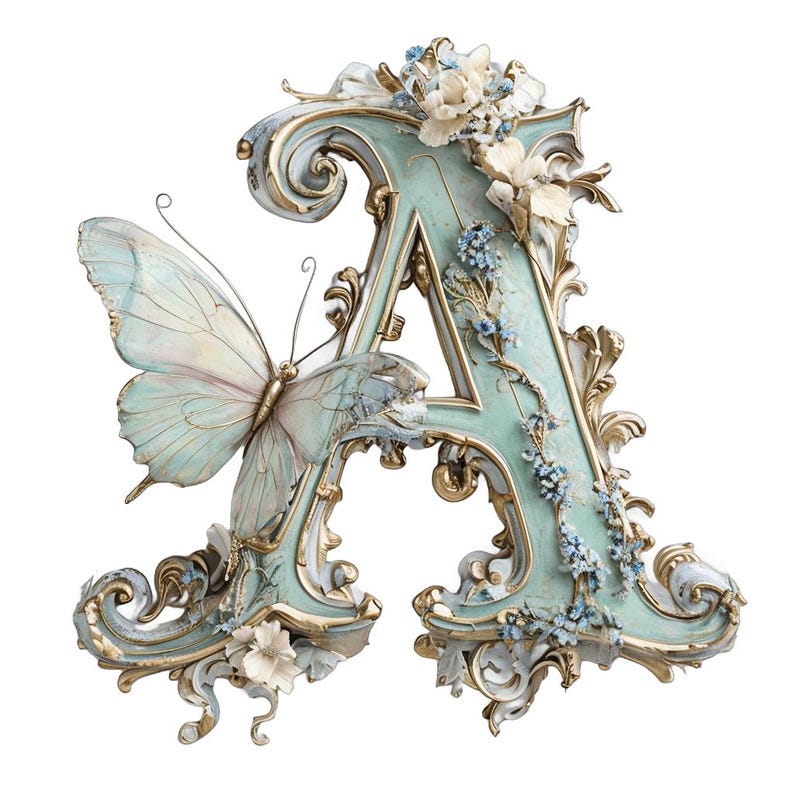 Teal Floral Alphabet Clipart: Ornate Monogram Letters (PNG JPEG ...