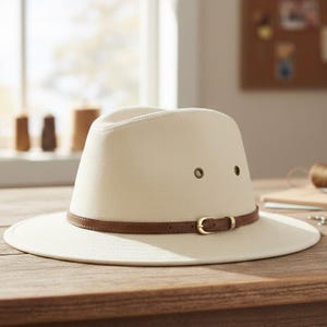 Men's Cotton Fedora Summer Hat With Tan Brown Buckle Band
