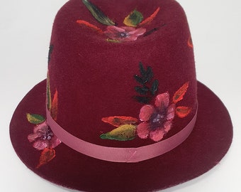 Burgundy Red Felt Wool Hat Fedora Trilby Western Bolivia Handmade Staring At The Stars Burgundy 100% Wool Felt Fedora Hat | eBay main image 4