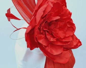 Red Flower Hatinator, Extravagant Race Day Headpiece