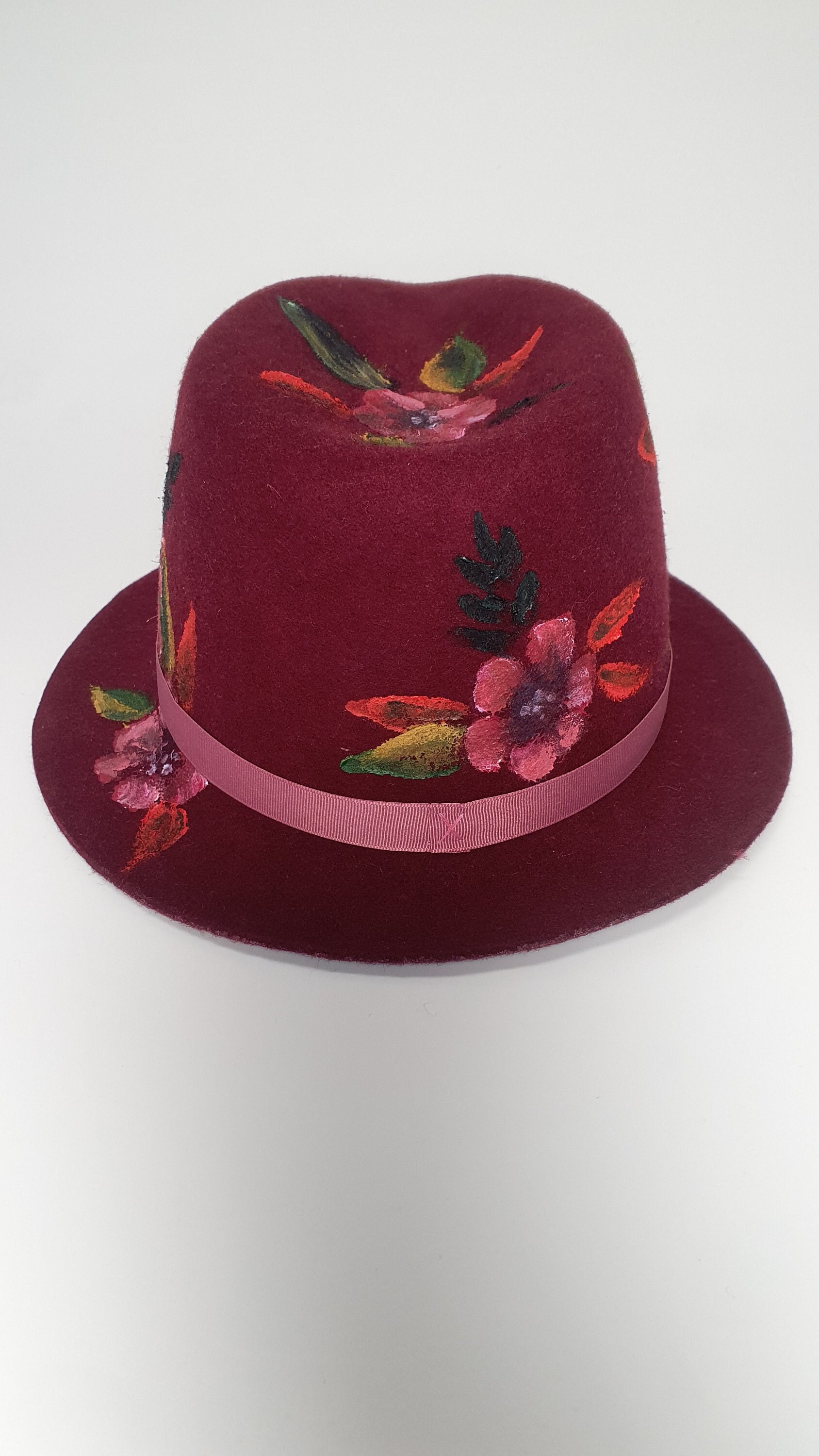 Burgundy Red Felt Wool Hat Fedora Trilby Western Bolivia Handmade Staring At The Stars Burgundy 100% Wool Felt Fedora Hat | eBay main image 2