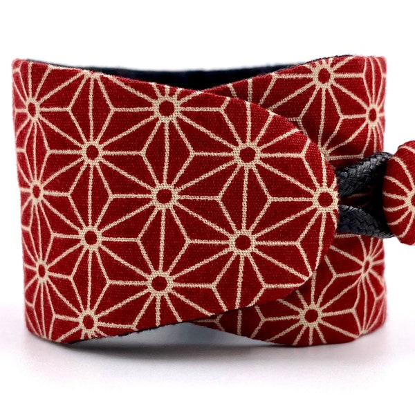 OBI One pulsera puño asanoha rojo japonés - tejido de algodón tradicional - hecho a mano