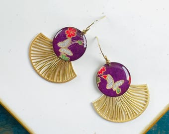 OBI One earrings - butterfly purple background - handmade