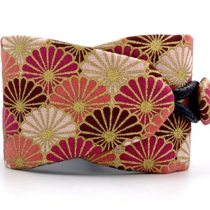 OBI One Japanese cuff bracelet kiku pink - traditional cotton fabric - handmade