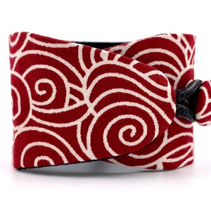 Bracelet OBI One manchette japonaise karakusa rouge - tissu coton traditionnel - fait main