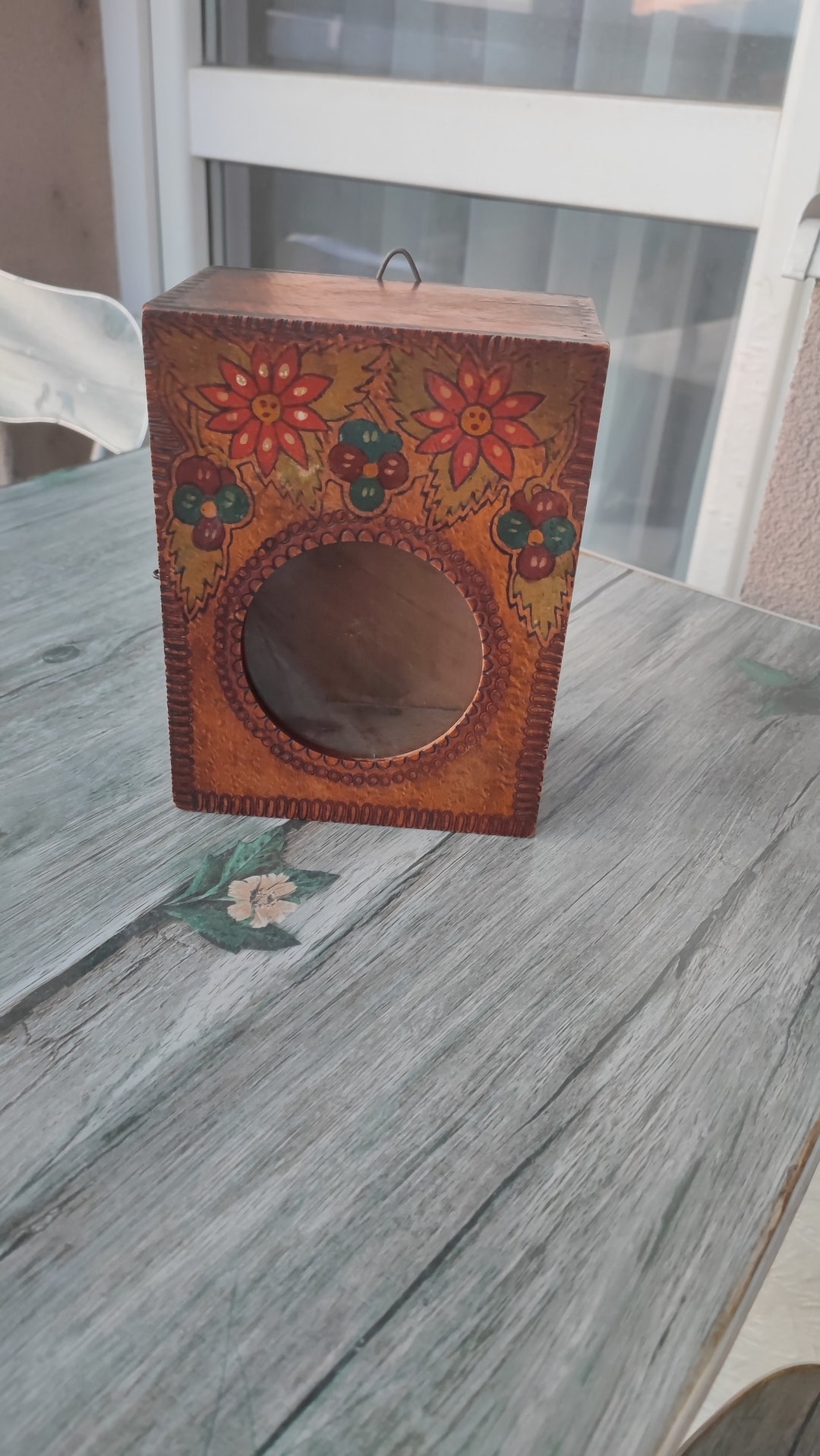 Vintage Wooden Clock Box With Lid,desk Clock Box,hand Painted,primitive