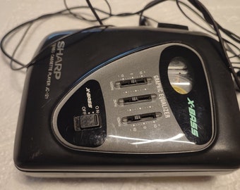 Vintage cassette player,Sharp JC 121,collectible model,walk ,stereo,tape,rare,gift,portable,Japan,craphic equalizer,x-bass,1990s