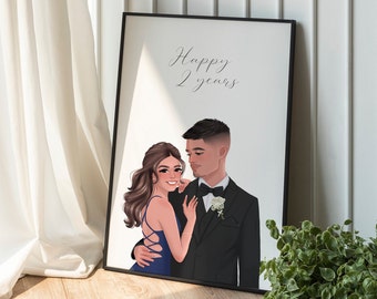 Digital Custom Portrait, Couple portrait, Family portrait, Cartoon style portrait,Christmas Gift, Anniversary Gift, Birthday gift, Gift