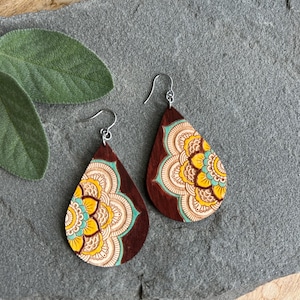 wooden mandala earrings