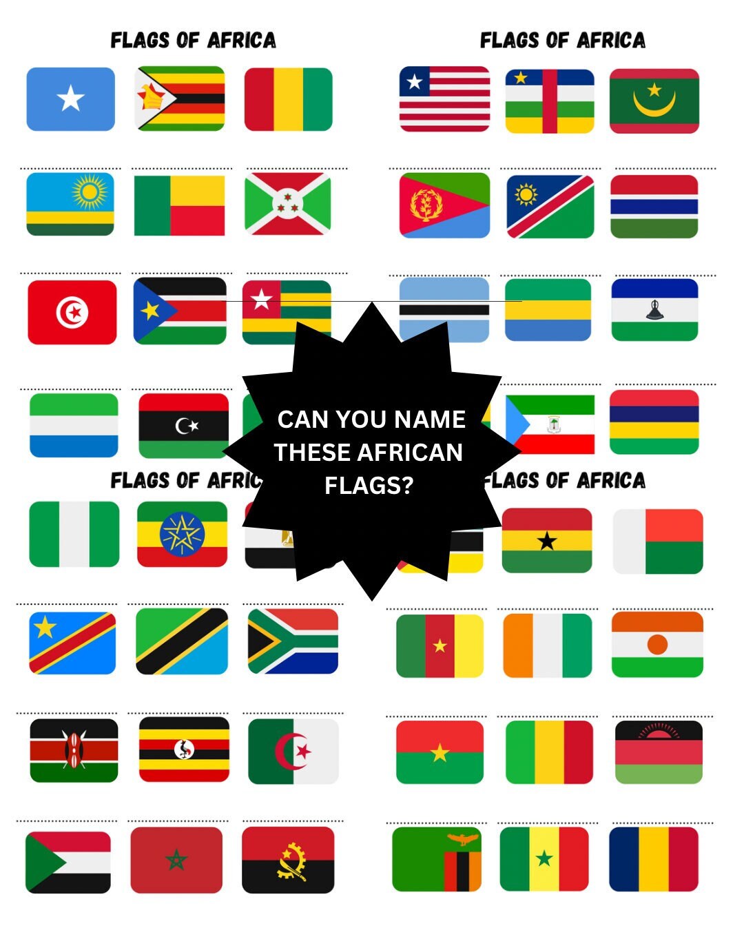 Flags of Africa Quiz Night Geography Quiz Africa Etsy UK