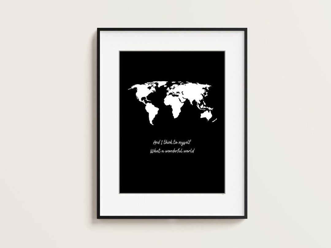Wonderful World Wall Art X3 Wall Print World Map Quote Travel Geography