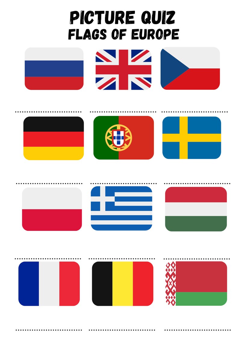 Flags of Europe Quiz Night Geography Quiz Europe Etsy