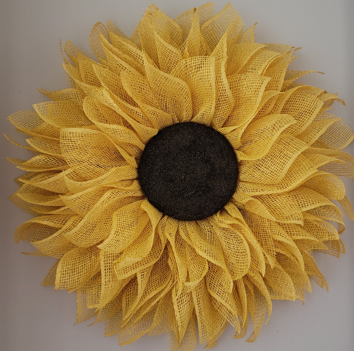 SOLID YELLOW SUNFLOWER poly burlap mesh wreath weatherproof Etsy