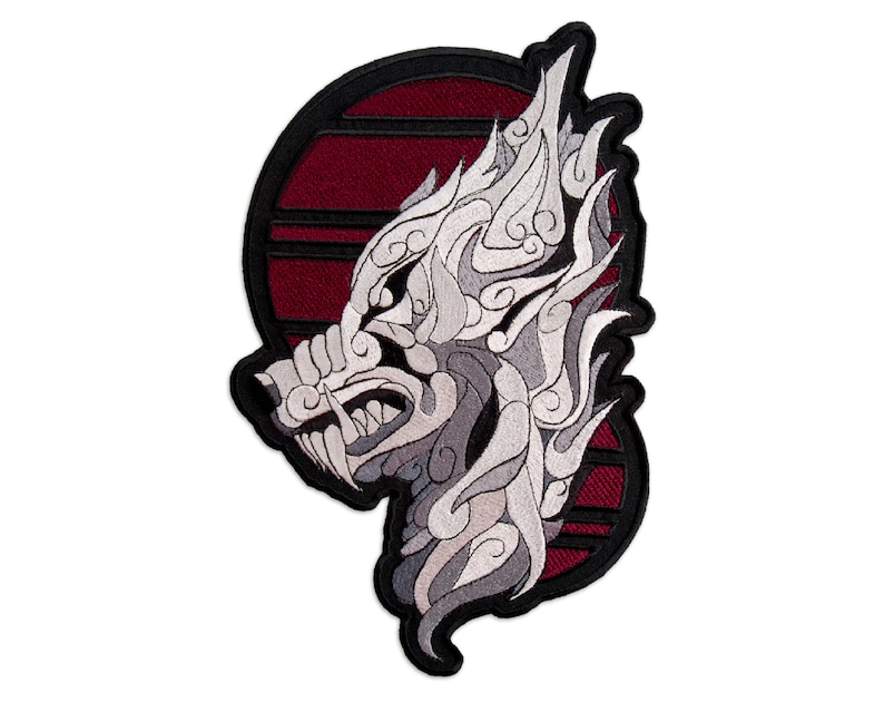 Large Embroidered Animal 2 sizes Silver Mystic Wolf Patch Iron On