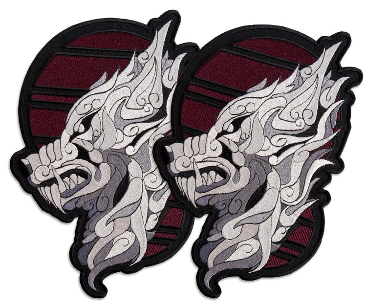 Large Embroidered Animal 2 sizes Silver Mystic Wolf Patch Iron On