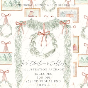 Iris' Christmas Cottage - Pacote de ilustração digital em aquarela - Perfeito para cartões de Natal, cartões comemorativos de feriados, convites de festa
