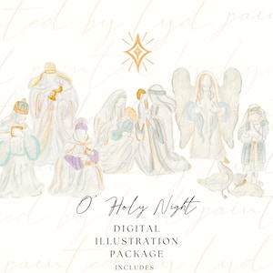 Paquete de ilustración digital en acuarela O' Holy Night
