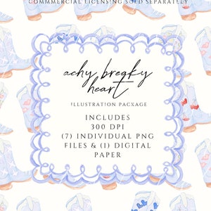 Achy Breaky Heart - Digitale Aquarell Illustration Paket